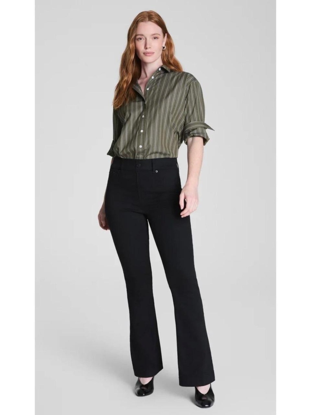 SPANX Black High Rise Flare Jeans Tummy Control Stretch Women’s Size L